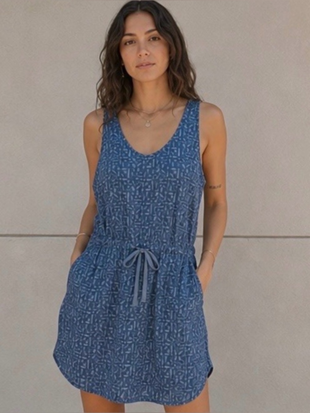 Patagonia Fleetwith Dress Blue Geometric Cross Back Drawstring Mini Womens XS